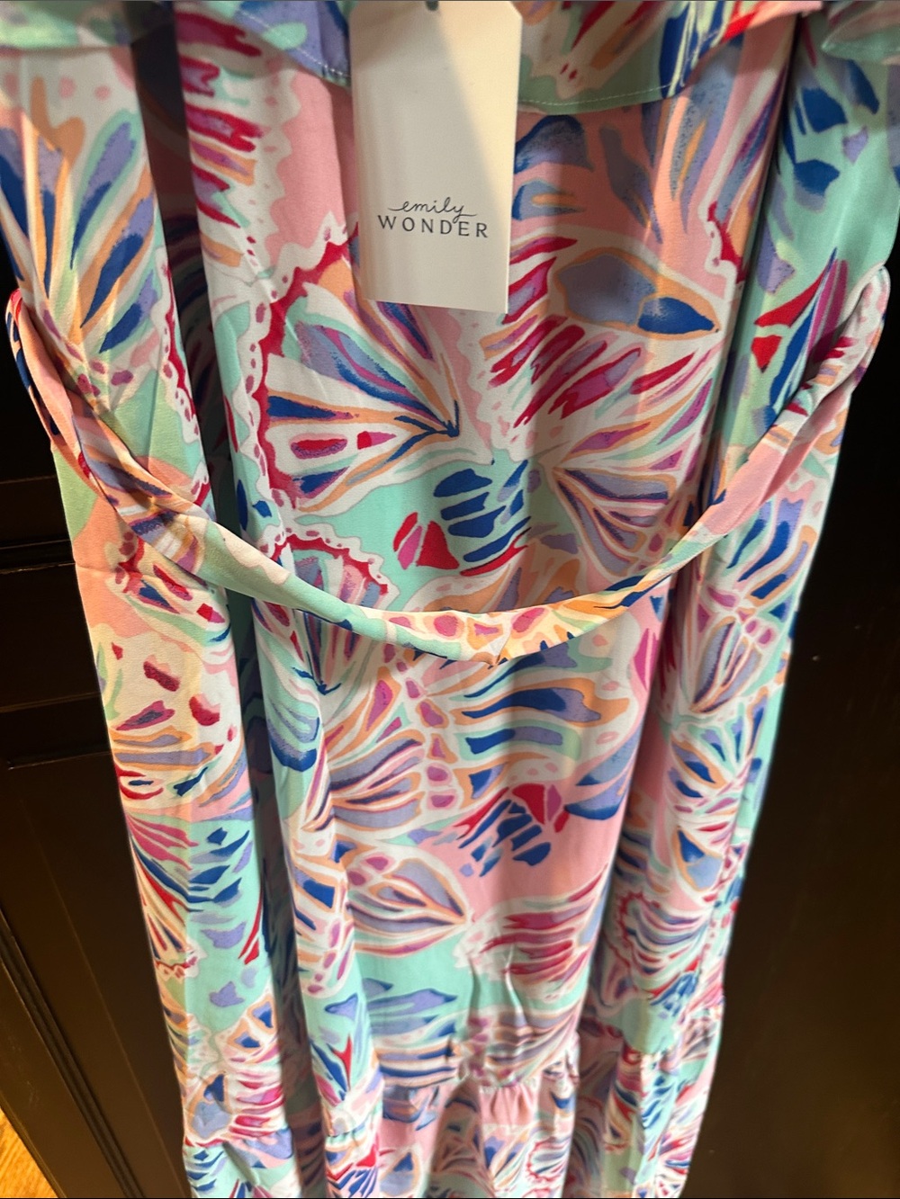 Pastel Abstract Print Maxi Dress with Tie Waist by Emily Wonder Small - Picture 6 of 10